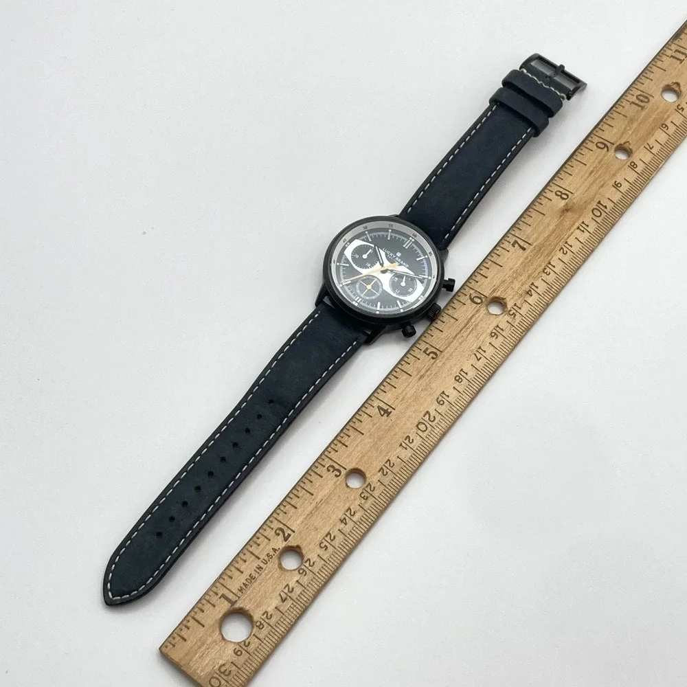 Lucky Brand Mens Watch Chronograph 35mm Black Orange Leather 50M New Battery 9